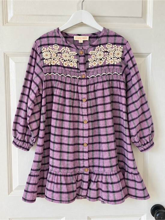 Louis Misha Other - Louise Misha Massilia Purple Plaid Embroidered Dress Girls 6Y